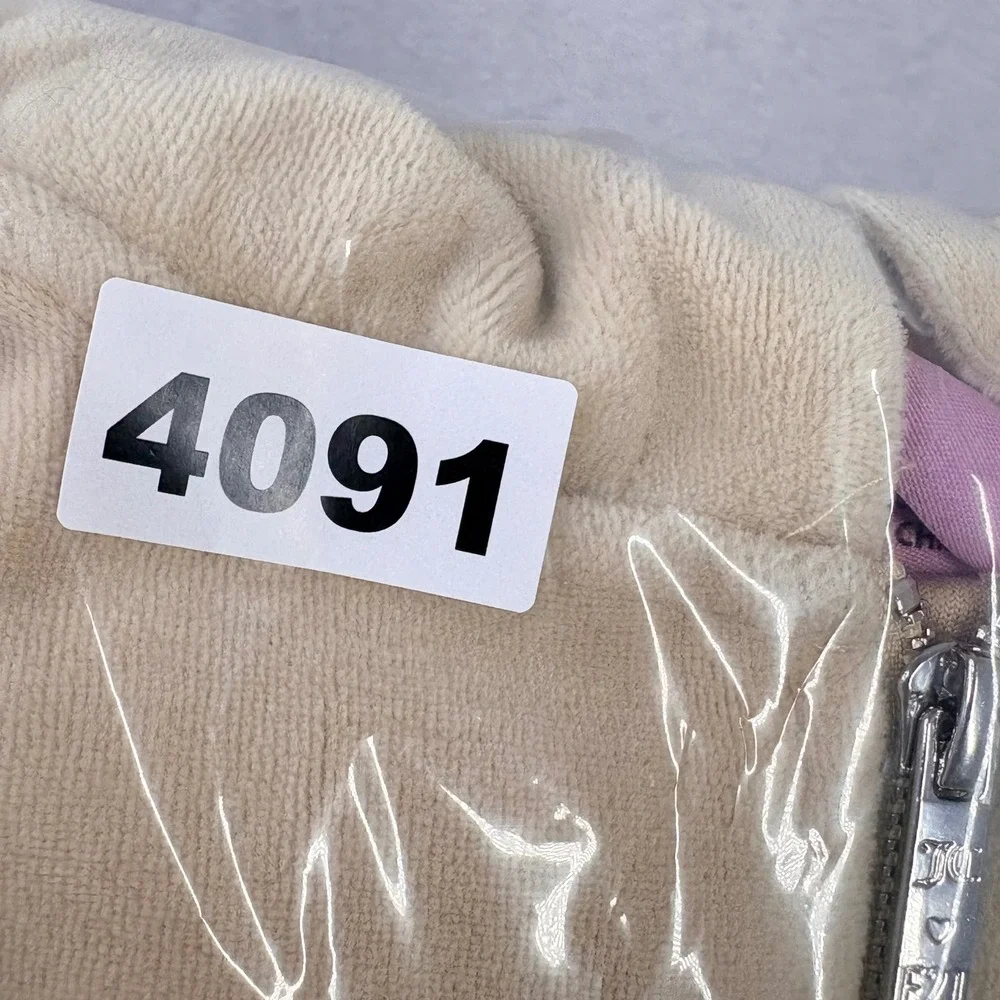 Juicy Couture x Forever 21 Velour Zip‎ Hoodie Medium Bling Sparkle Logo Beige